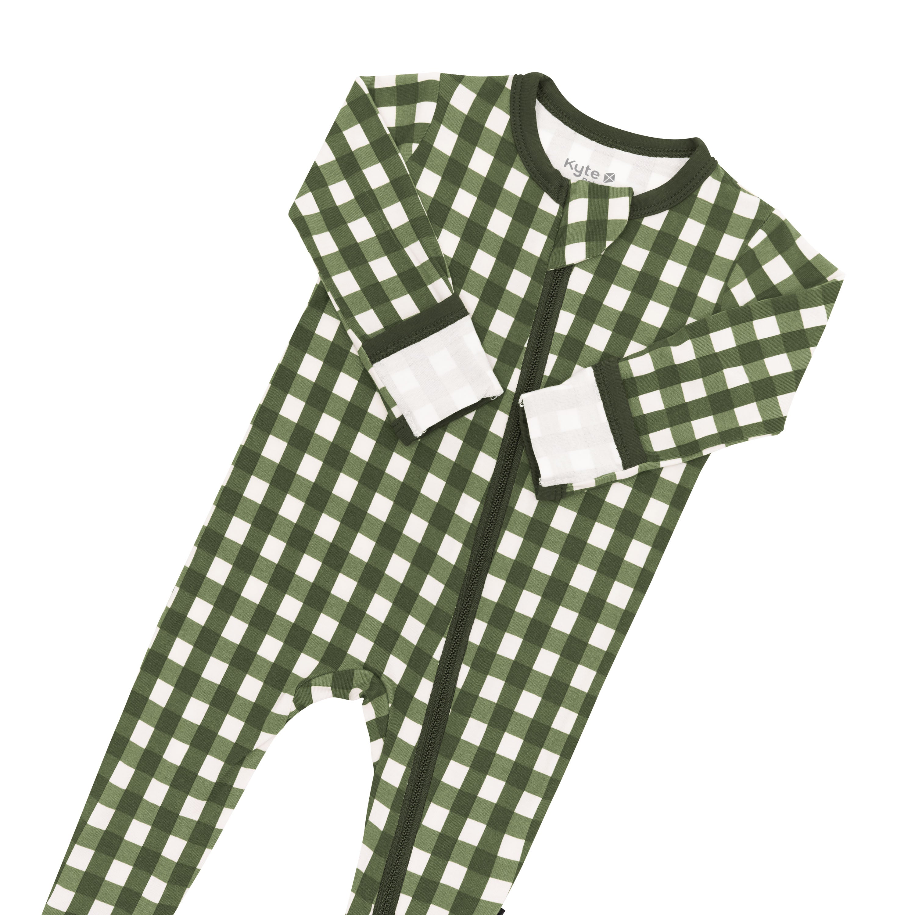 Zippered Footie in Gingham Fir - Image 5