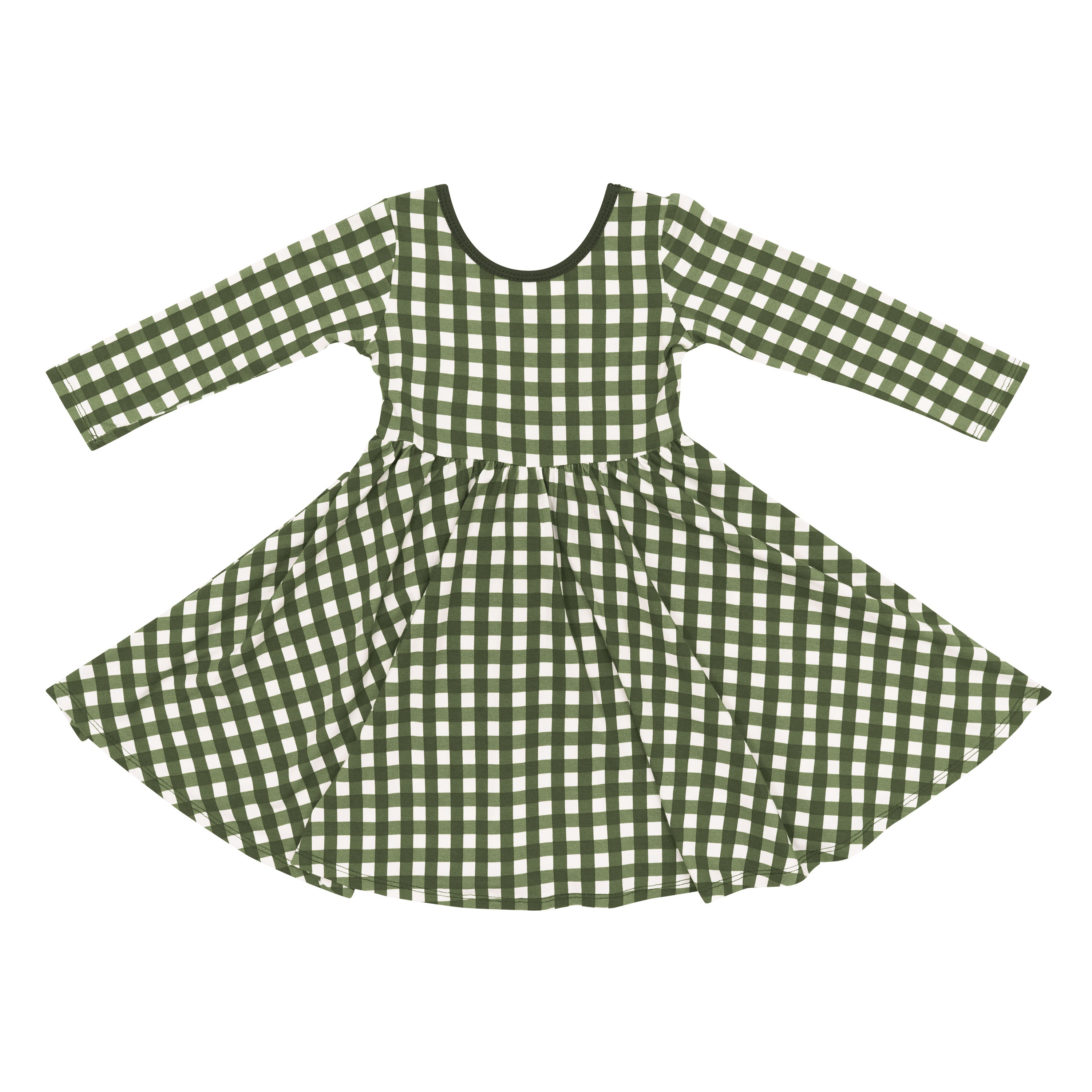 Long Sleeve Twirl Dress in Gingham Fir - Image 2