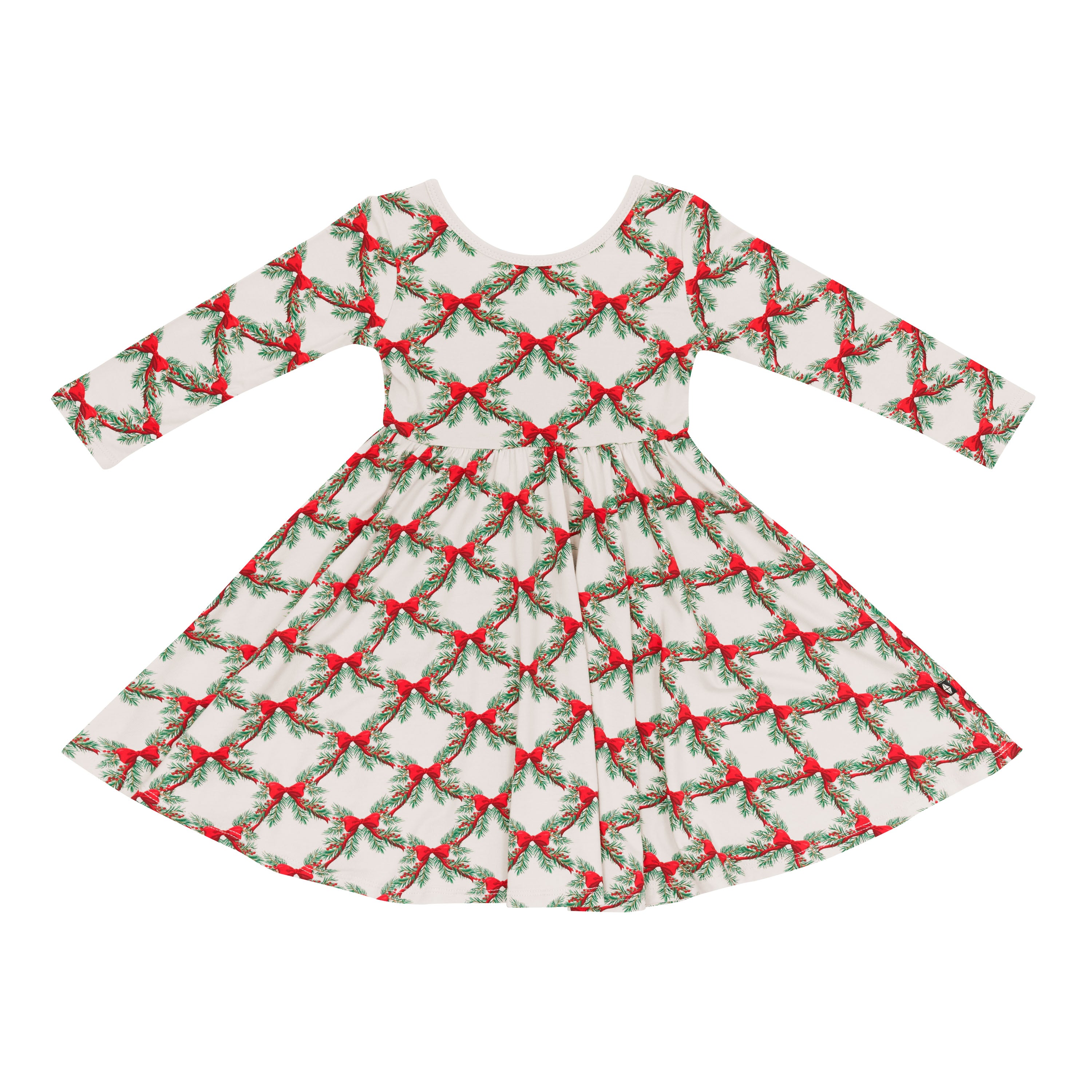 Long Sleeve Twirl Dress in Holiday Bow - Image 2