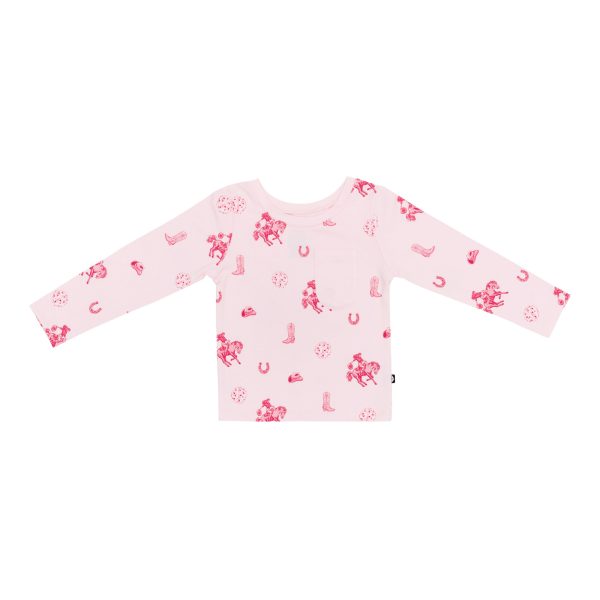 Long Sleeve Toddler Crew Neck Tee in Disco Cowgirl