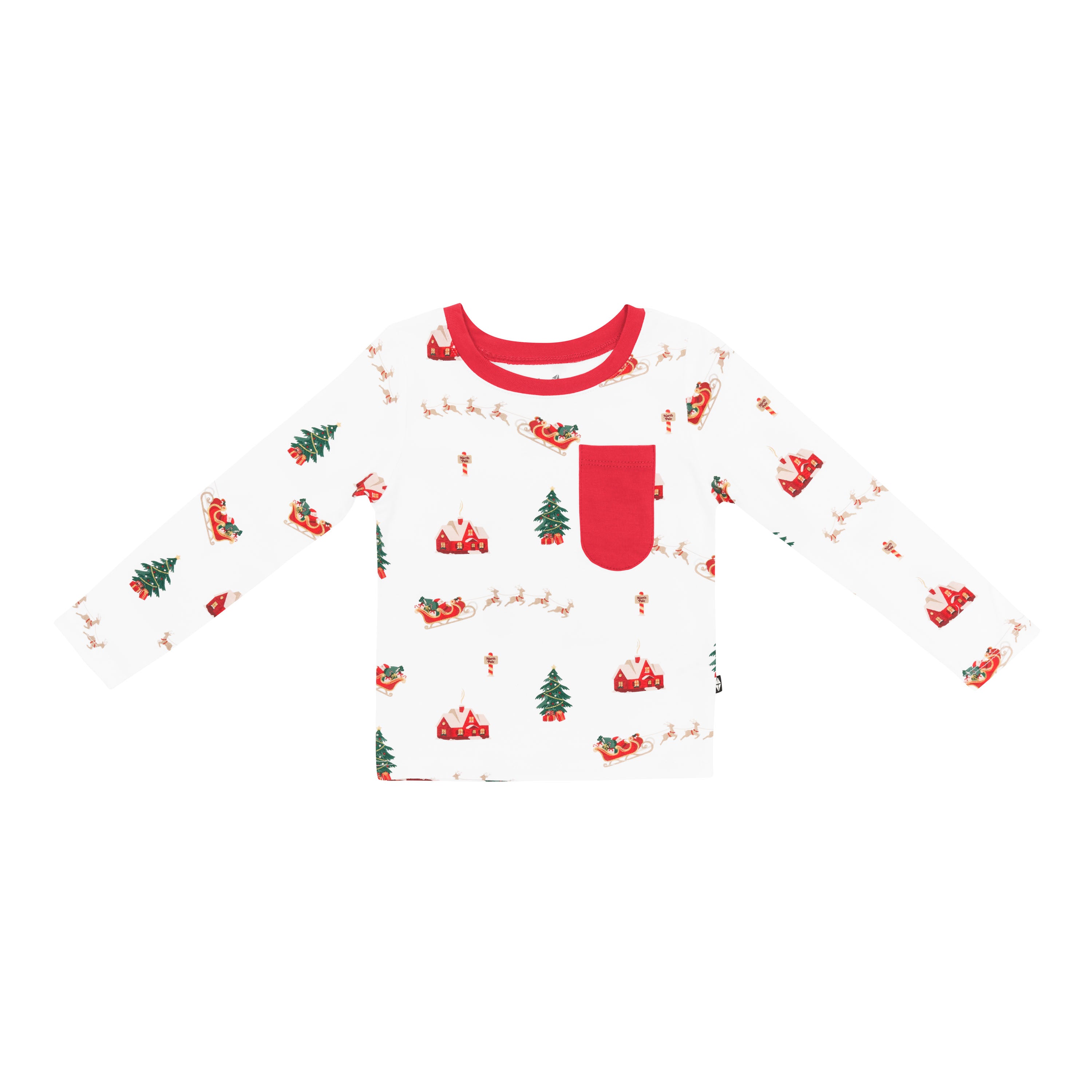 Long Sleeve Toddler Crew Neck Tee in Santa Sleigh - Image 2
