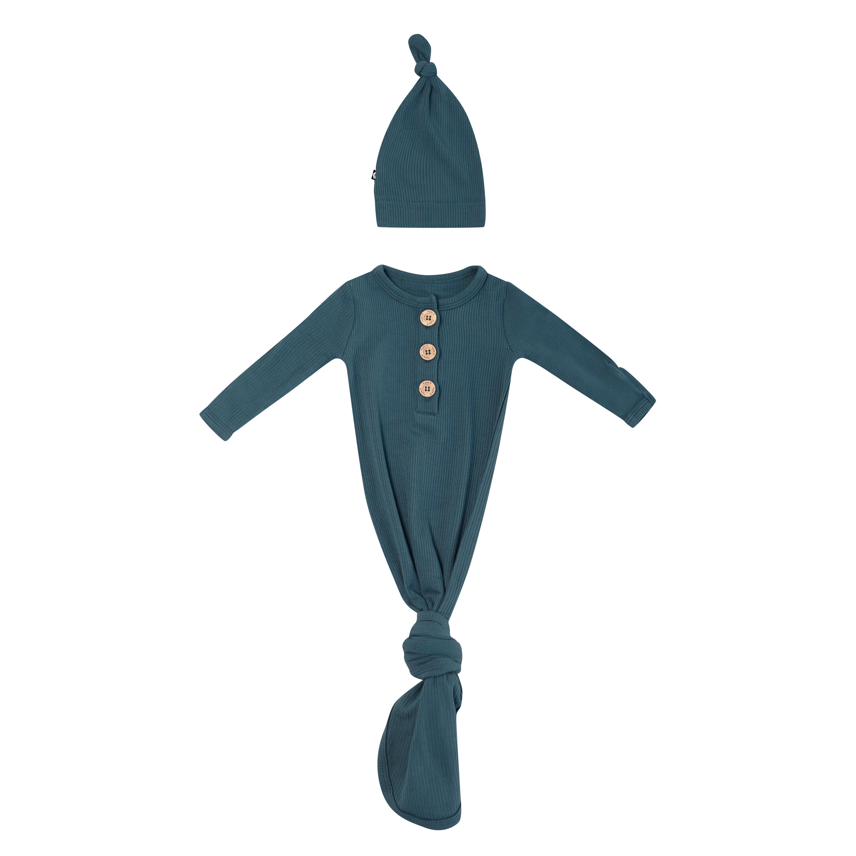 Ribbed Knotted Gown with Hat Set in Atlantic - Image 2