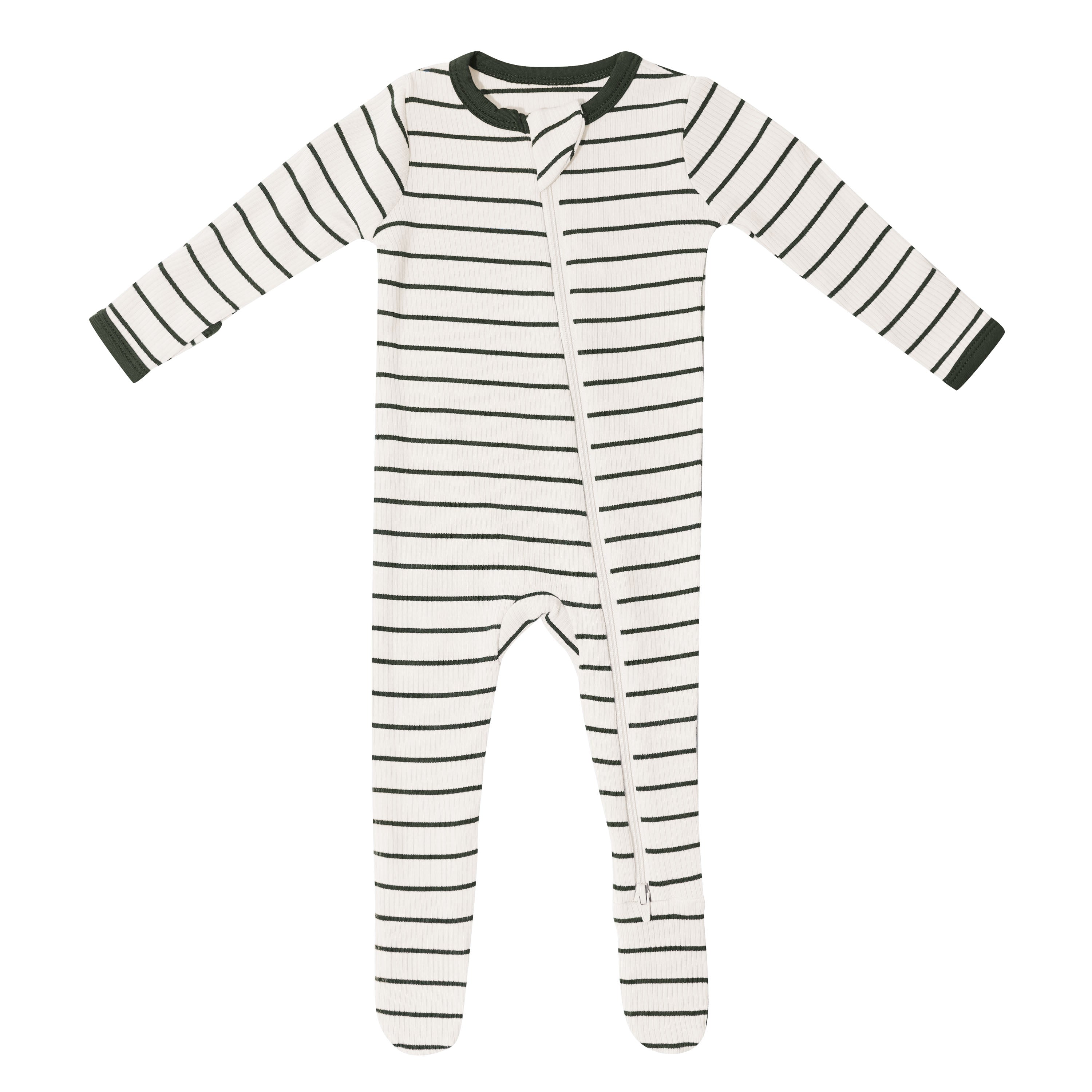 Ribbed Zipper Footie in Fir Stripe - Image 2