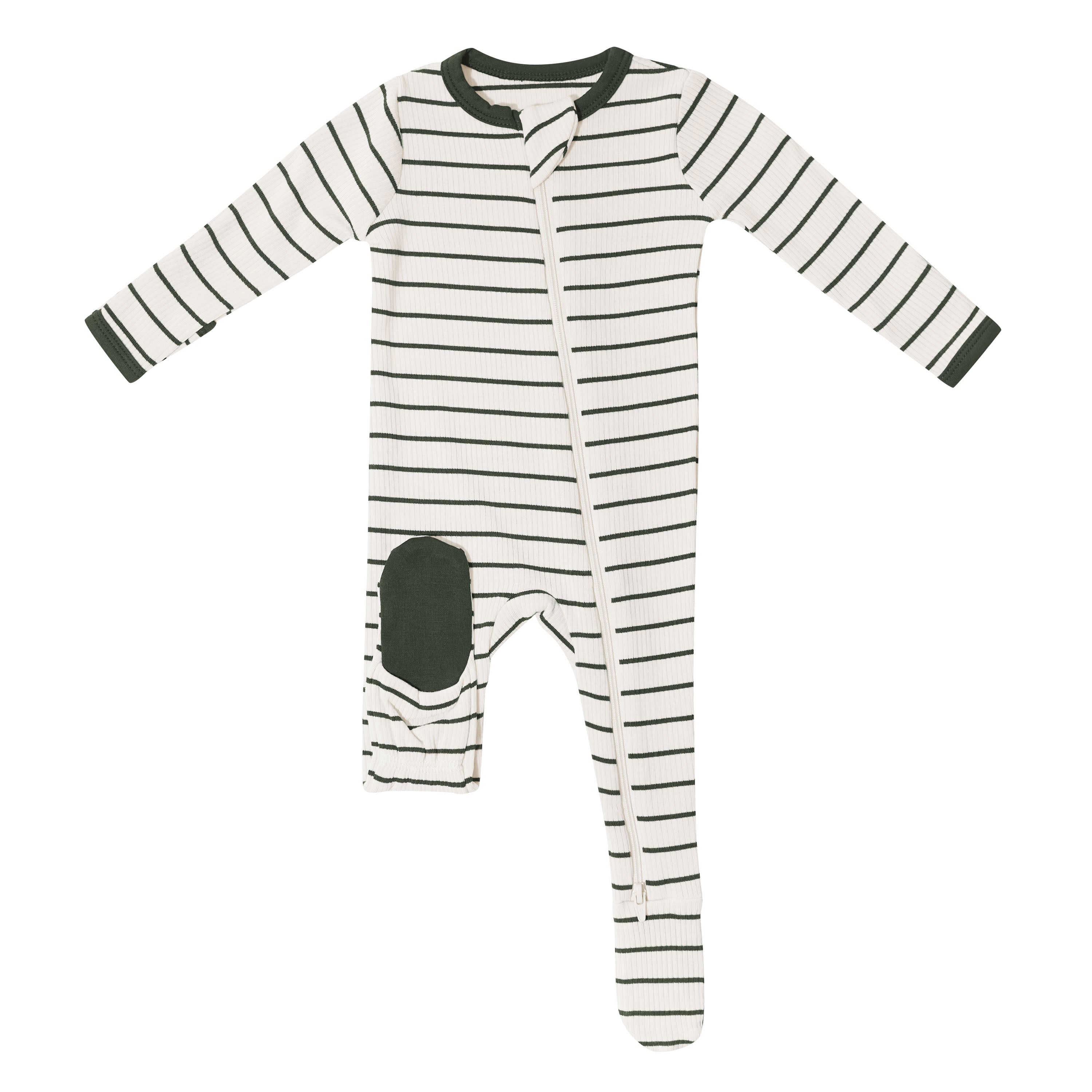 Ribbed Zipper Footie in Fir Stripe - Image 6