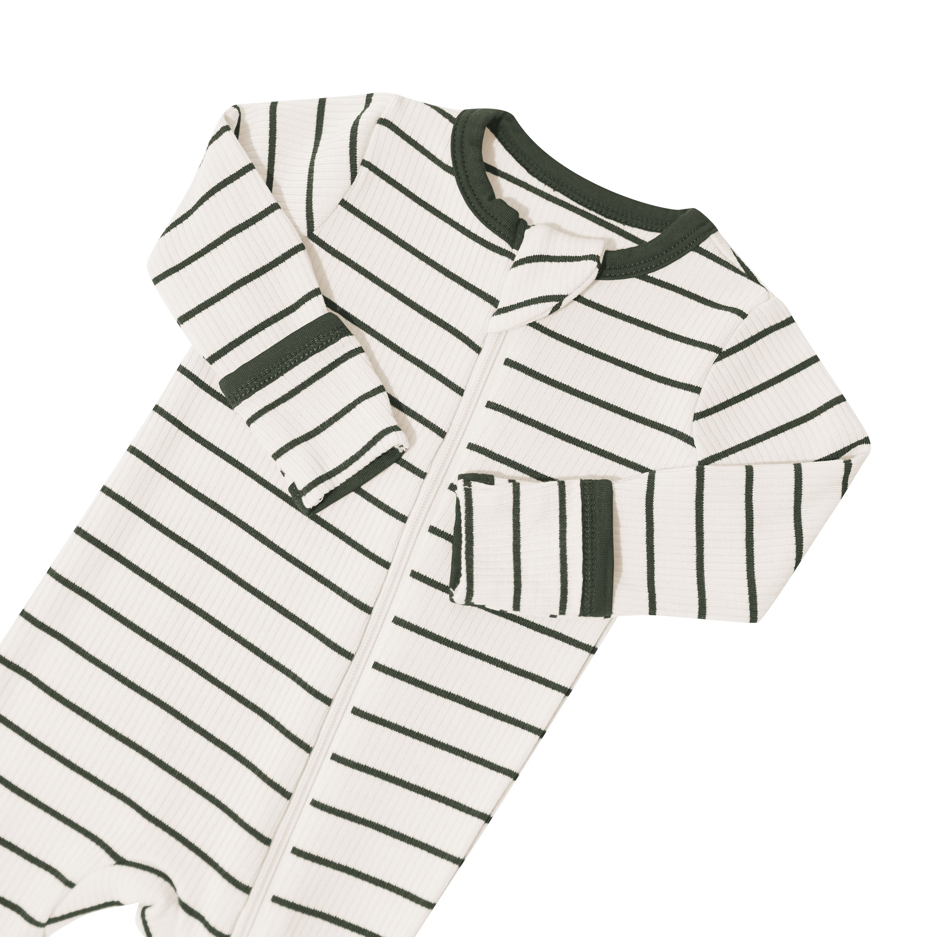 Ribbed Zipper Footie in Fir Stripe - Image 7