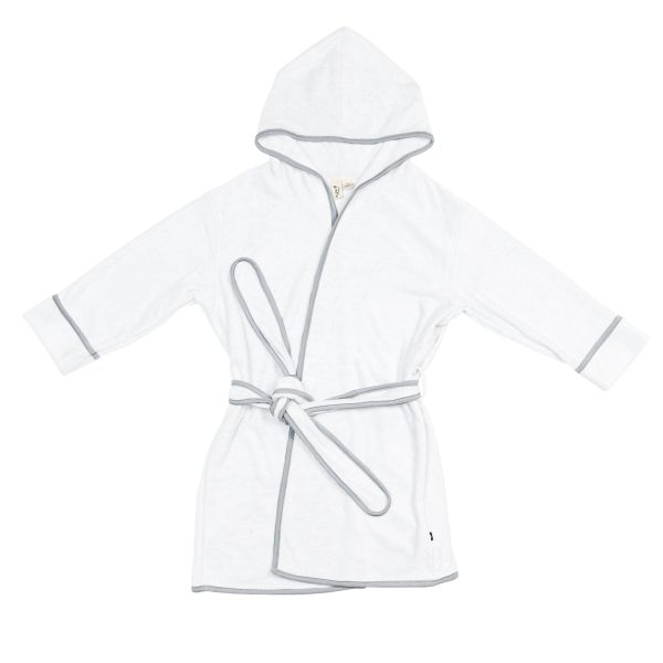 Hooded Bath Robe in Cloud with Storm Trim