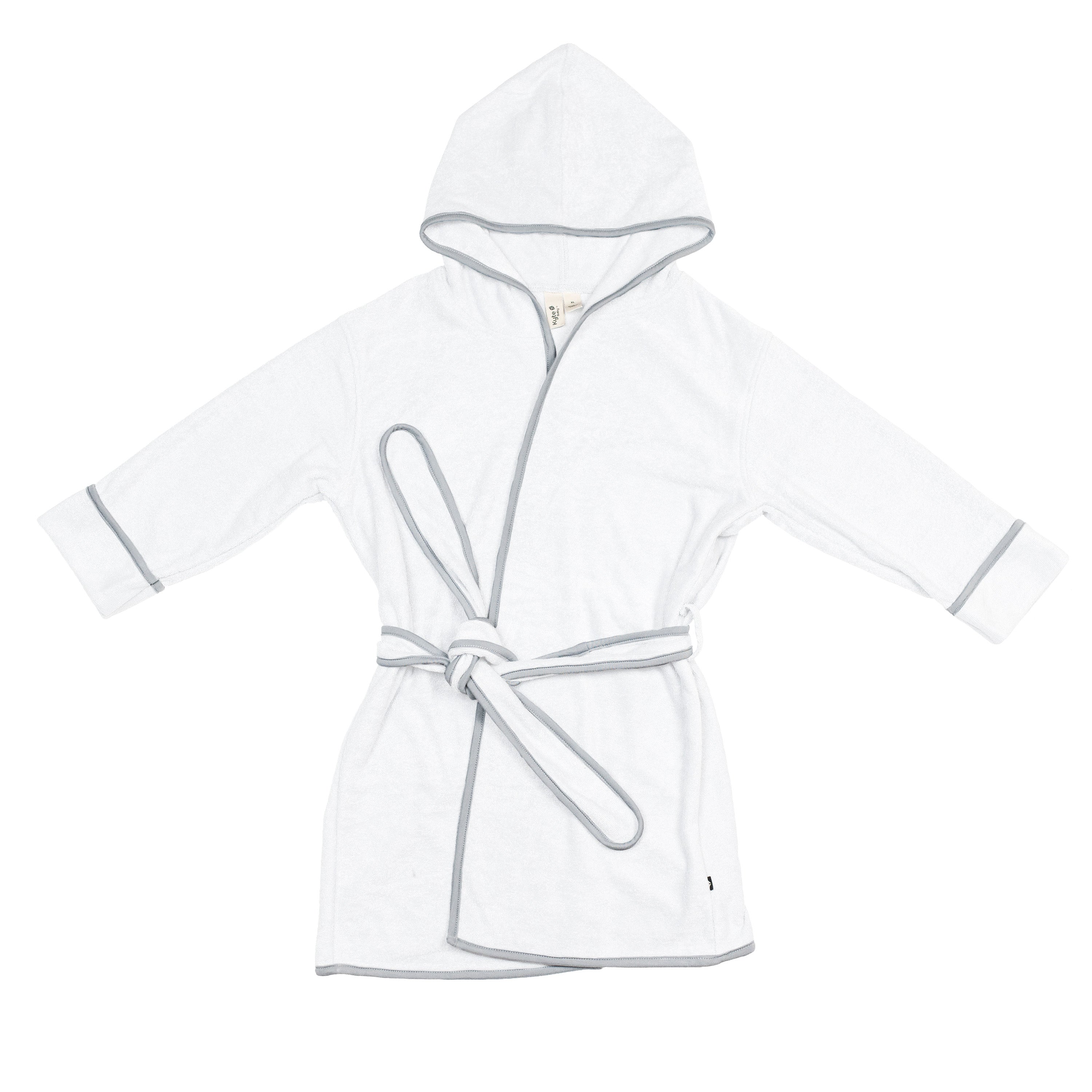 Hooded Bath Robe in Cloud with Storm Trim