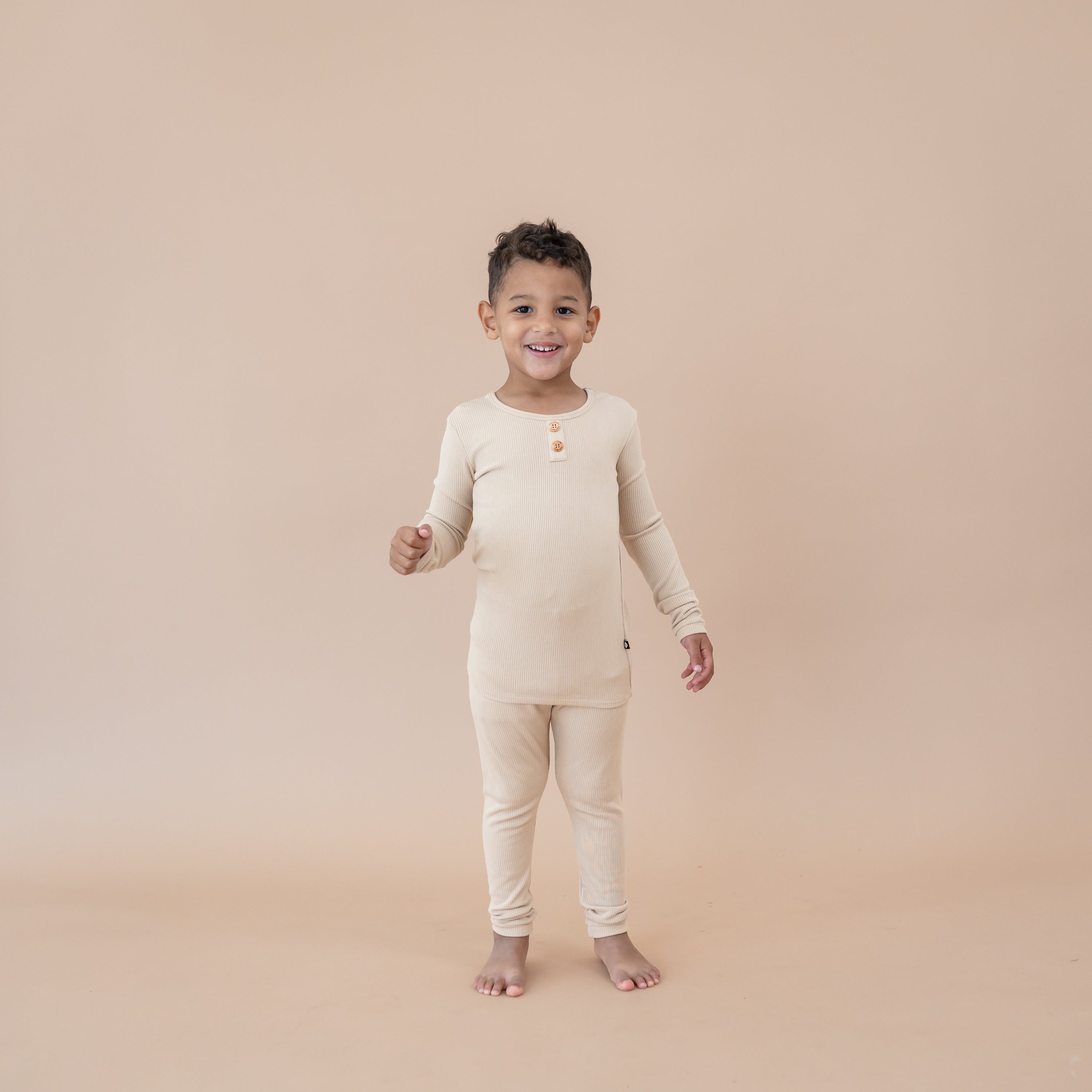 Ribbed Henley Set in Bisque - Image 2
