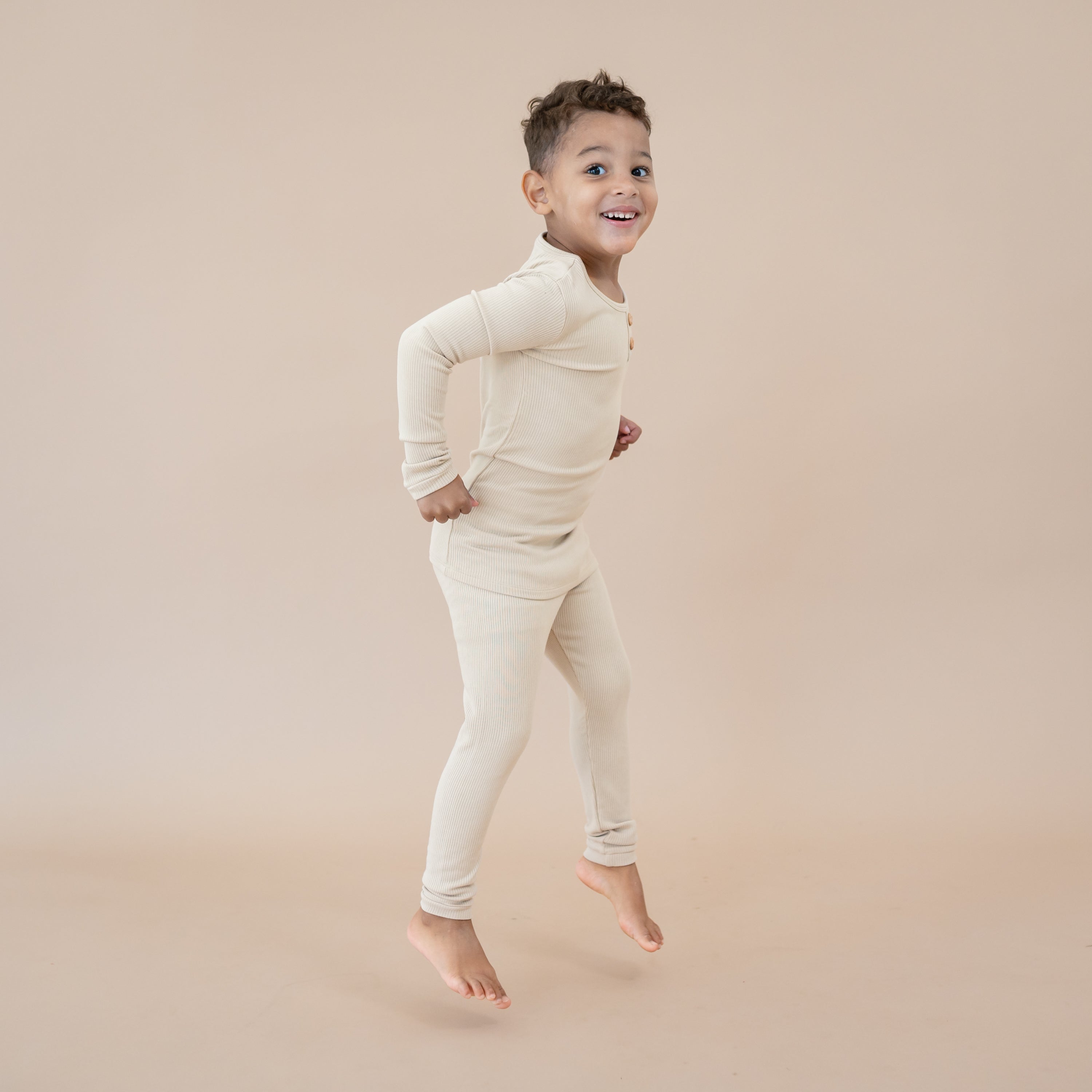 Ribbed Henley Set in Bisque - Image 5