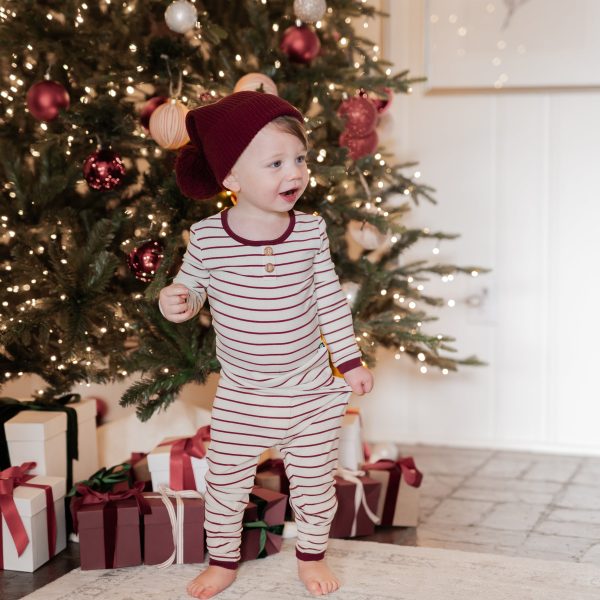 Ribbed Henley Set in Burgundy Stripe