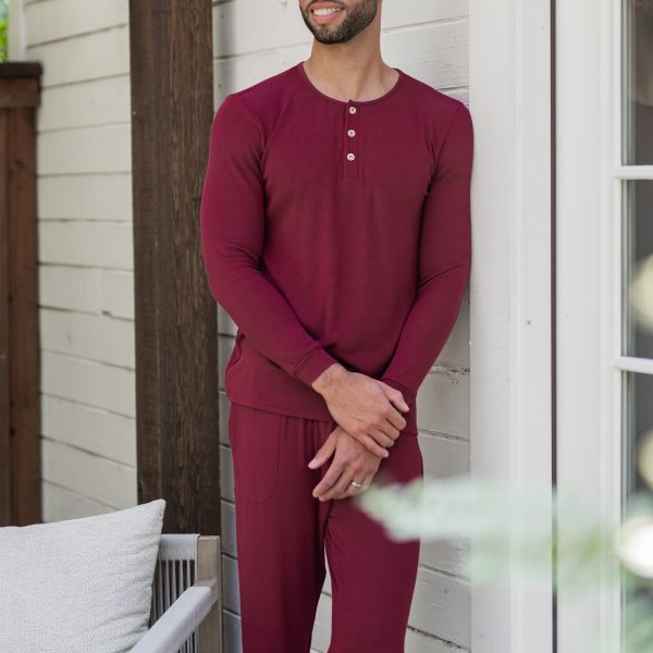 Men's Ribbed Henley Set in Burgundy