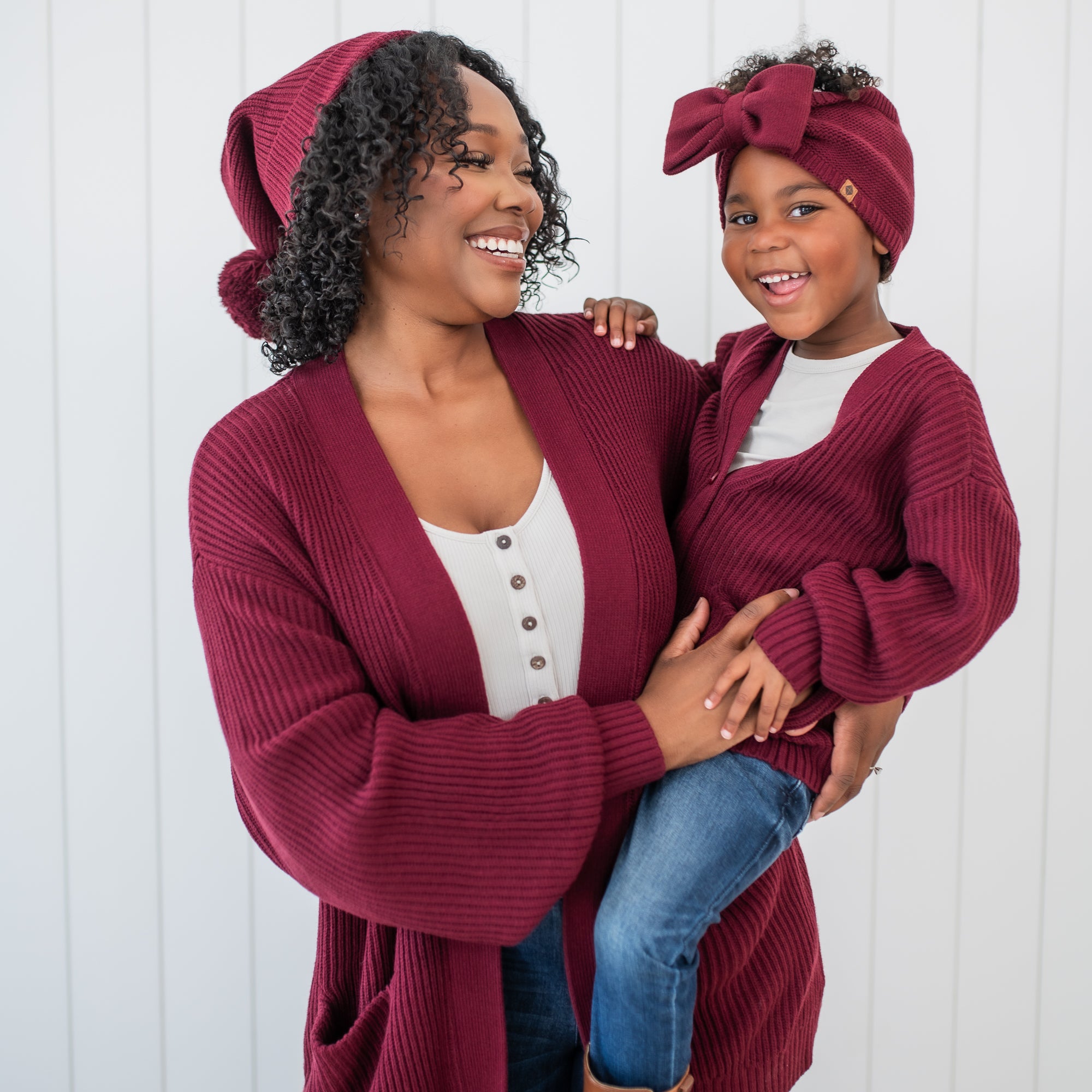 Chunky Knit Oversized Cardigan in Burgundy - Image 3