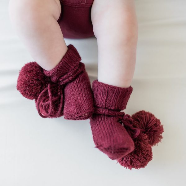 Knit Booties in Burgundy