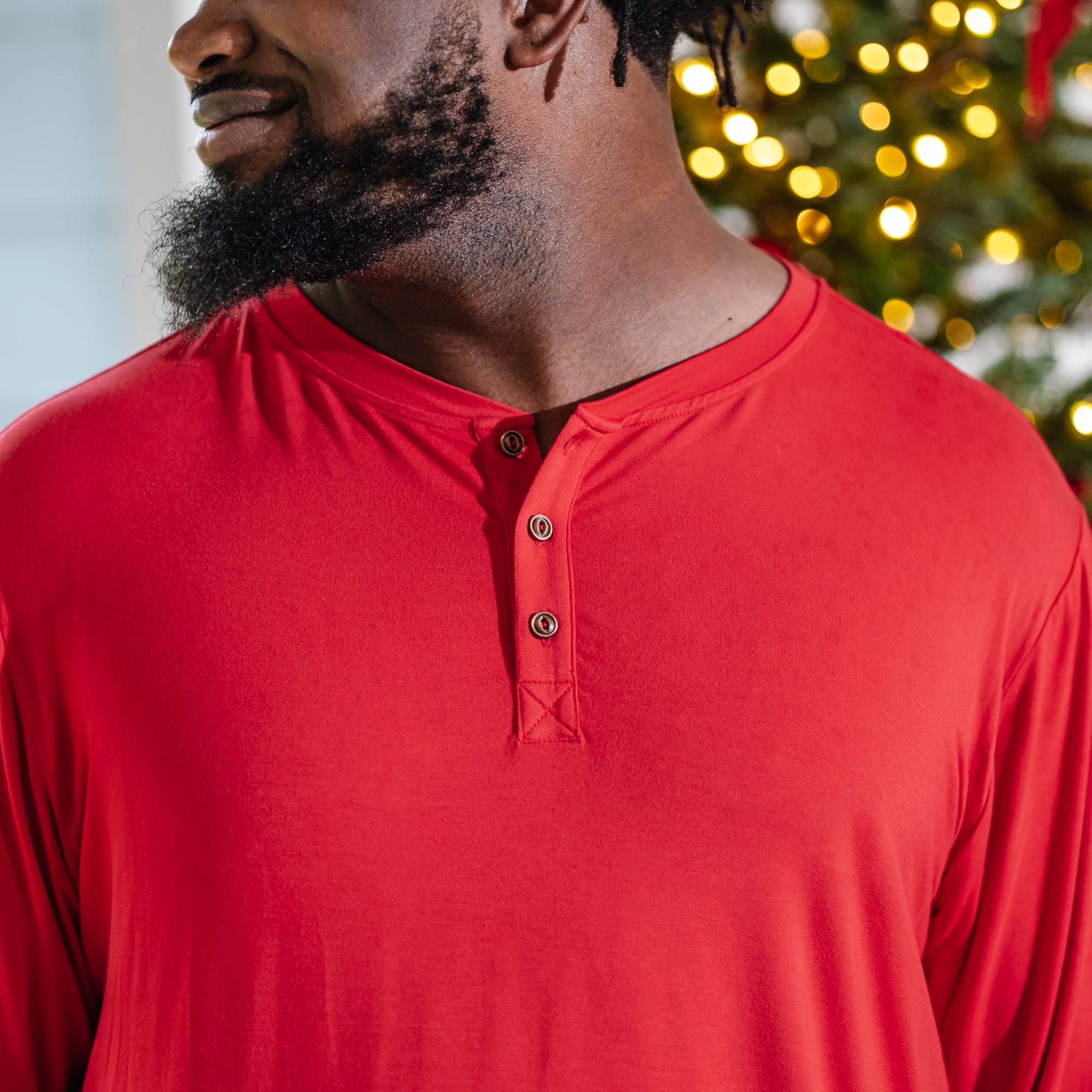 Men's Long Sleeve Henley Top in Cardinal - Image 3