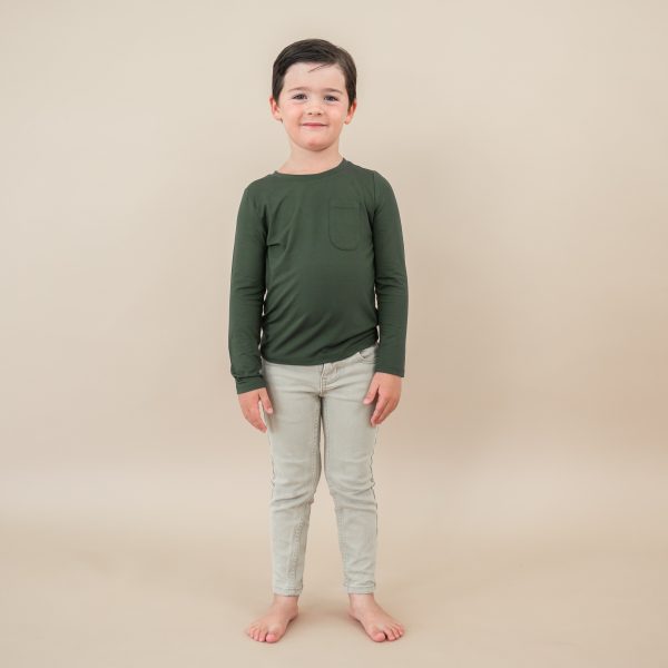 Long Sleeve Toddler Crew Neck Tee in Fir
