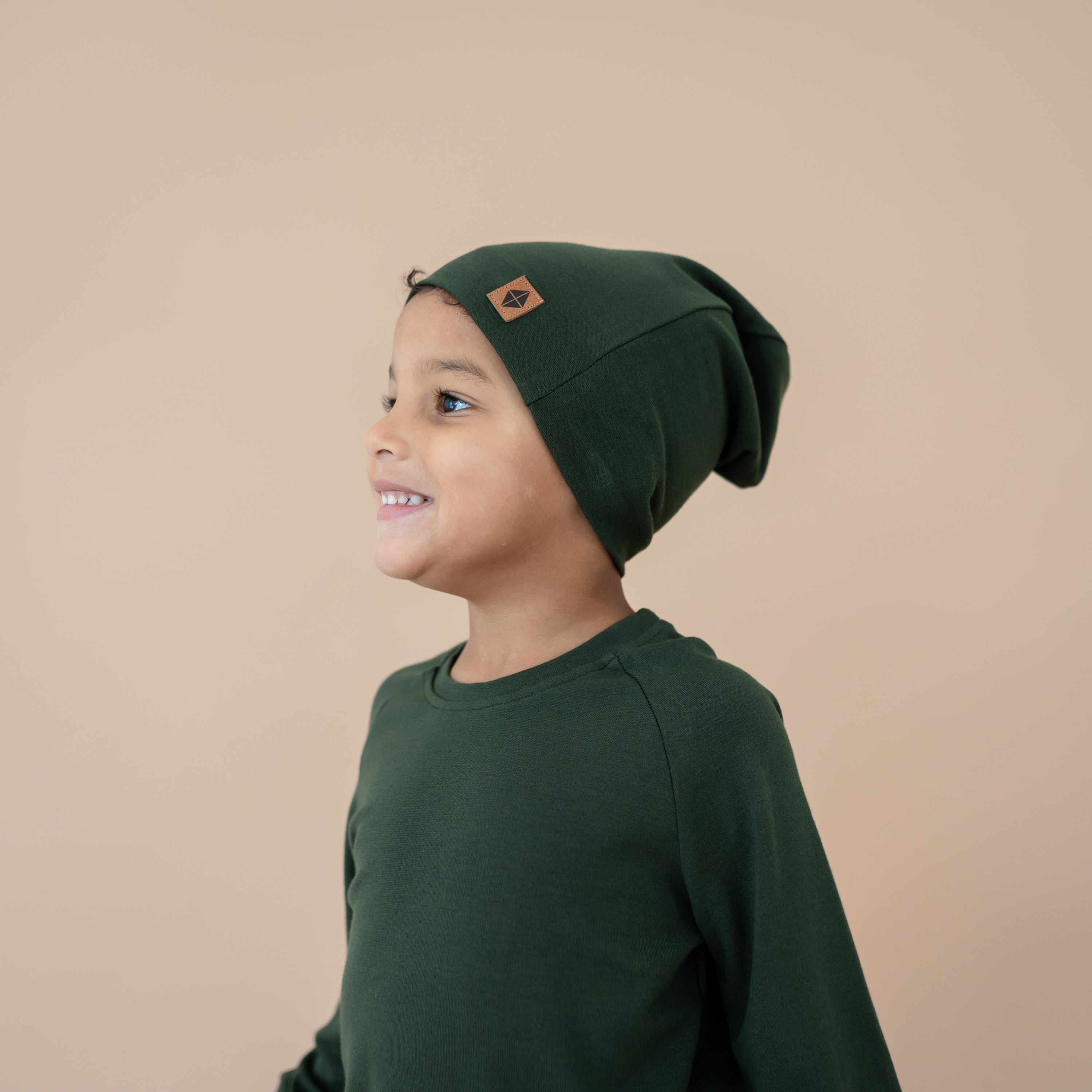 Bamboo Jersey Beanie in Fir - Image 3
