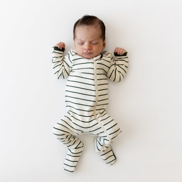 Ribbed Zipper Footie in Fir Stripe