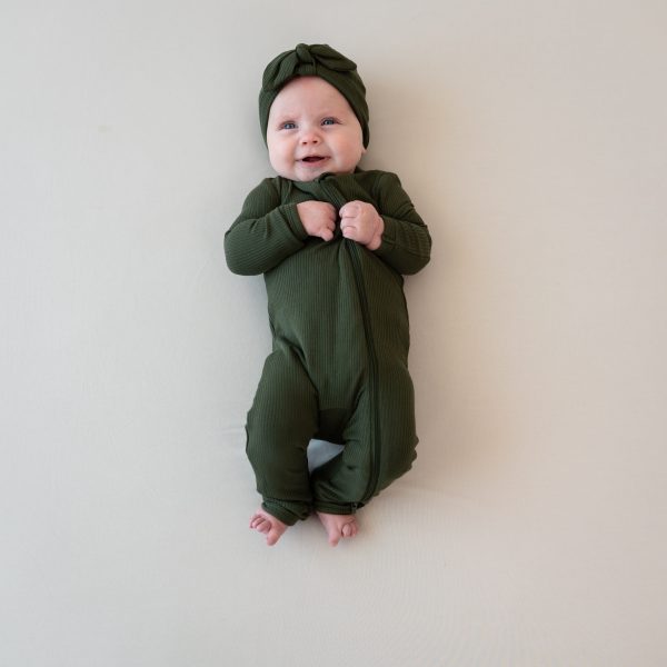 Ribbed Zipper Romper in Fir