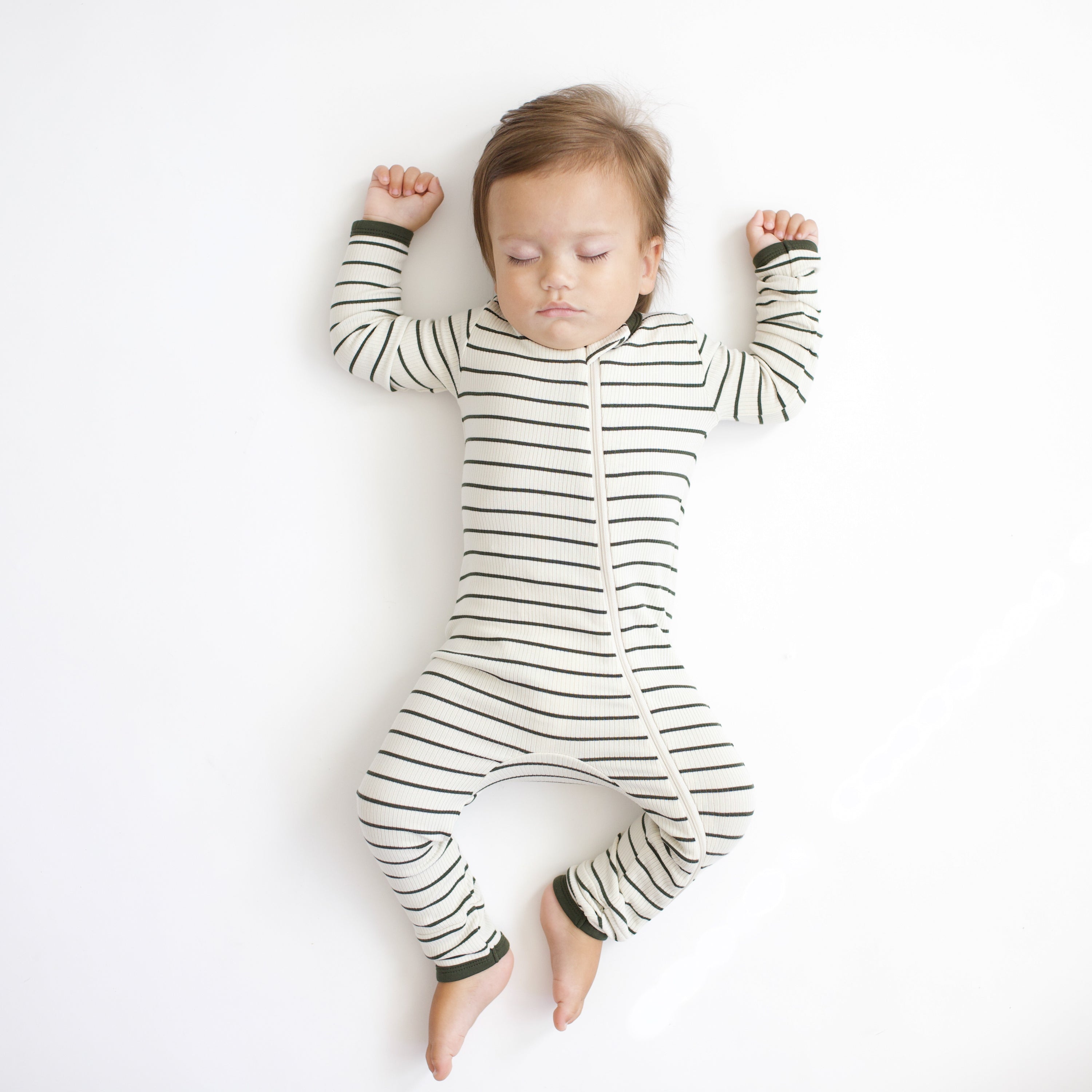 Ribbed Zipper Romper in Fir Stripe