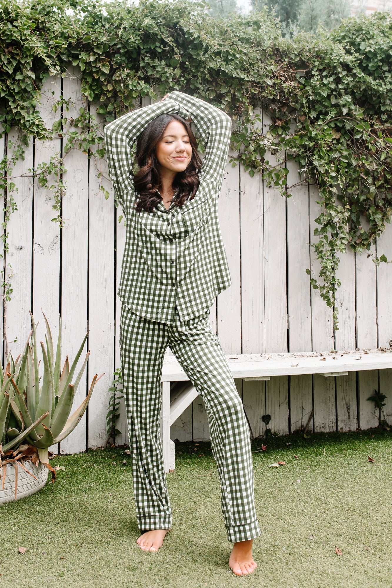 Long-Sleeved Women's Pajama Set in Gingham Fir - Image 4