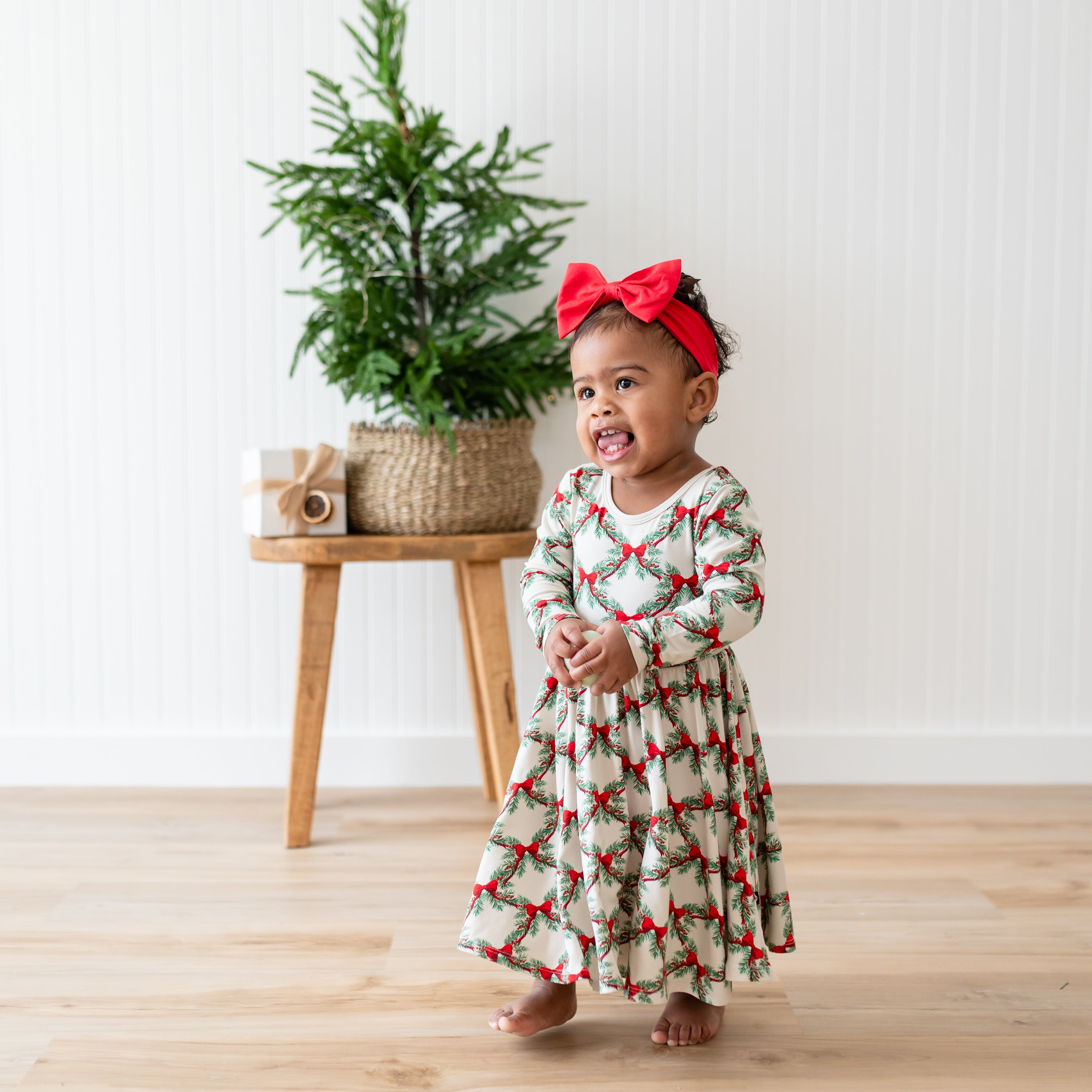 Long Sleeve Twirl Dress in Holiday Bow - Image 5