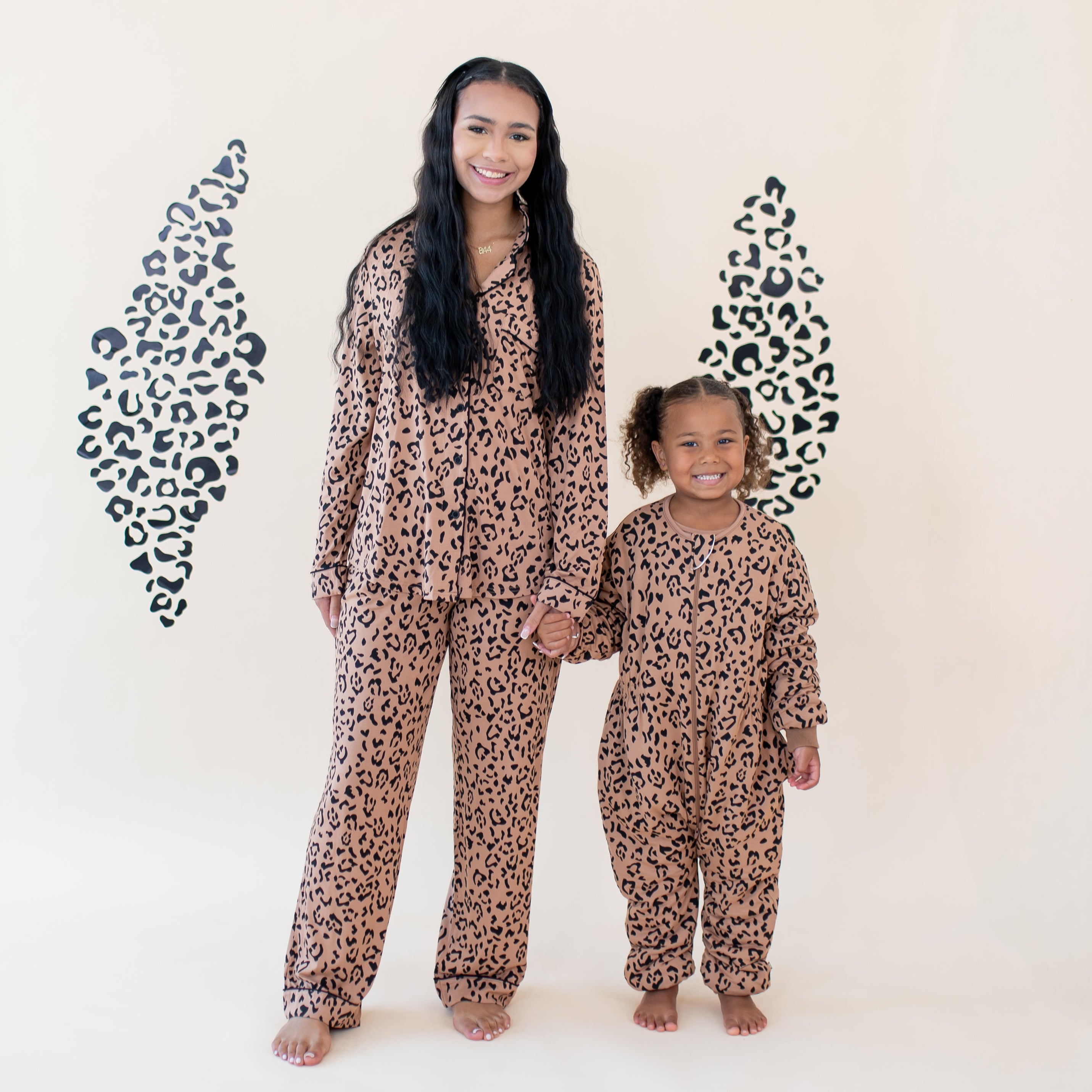 Long-Sleeved Women's Pajama Set in Latte Leopard - Image 2