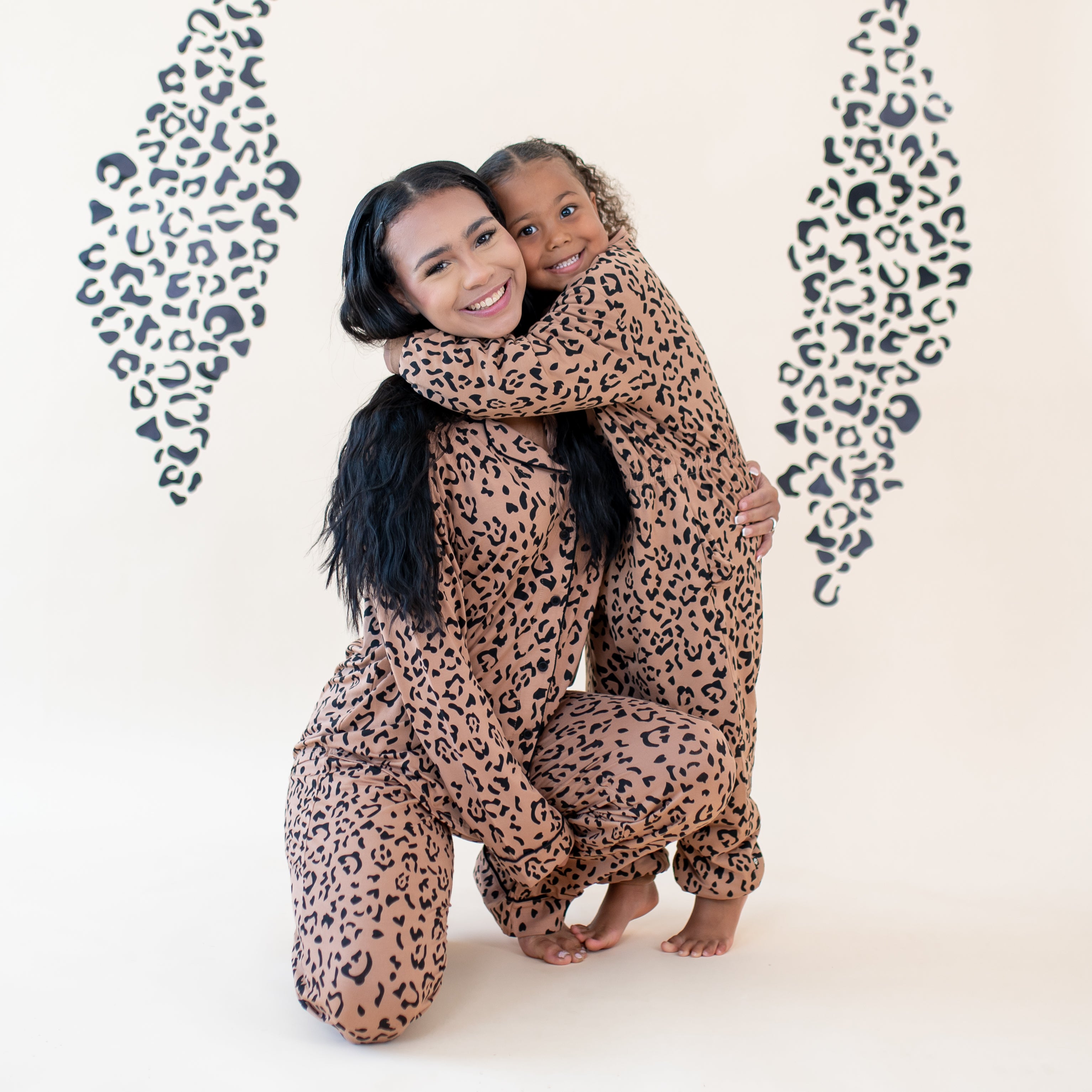 Long-Sleeved Women's Pajama Set in Latte Leopard - Image 3
