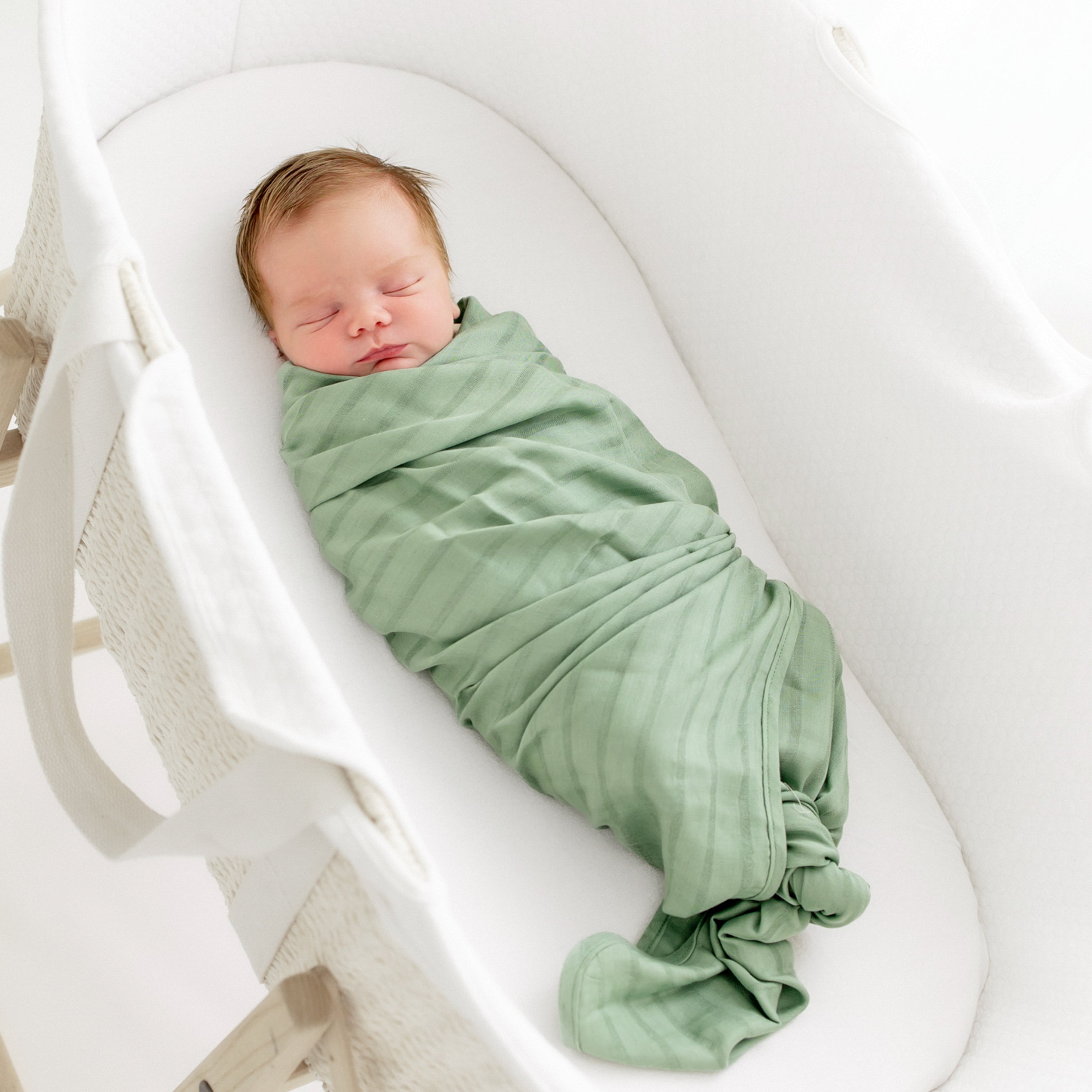 Bamboo Muslin Swaddle Blanket in Matcha - Image 2