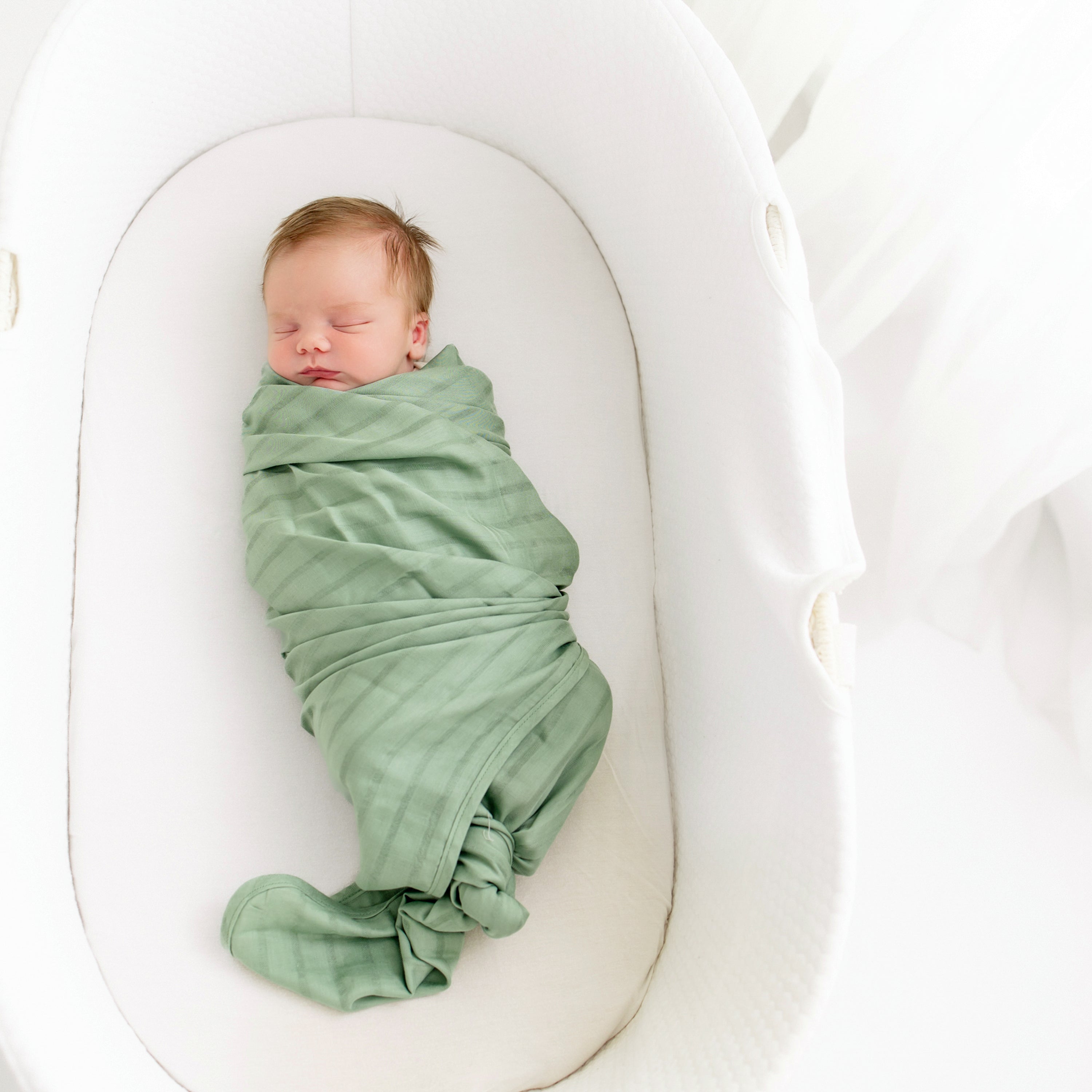 Bamboo Muslin Swaddle Blanket in Matcha - Image 4