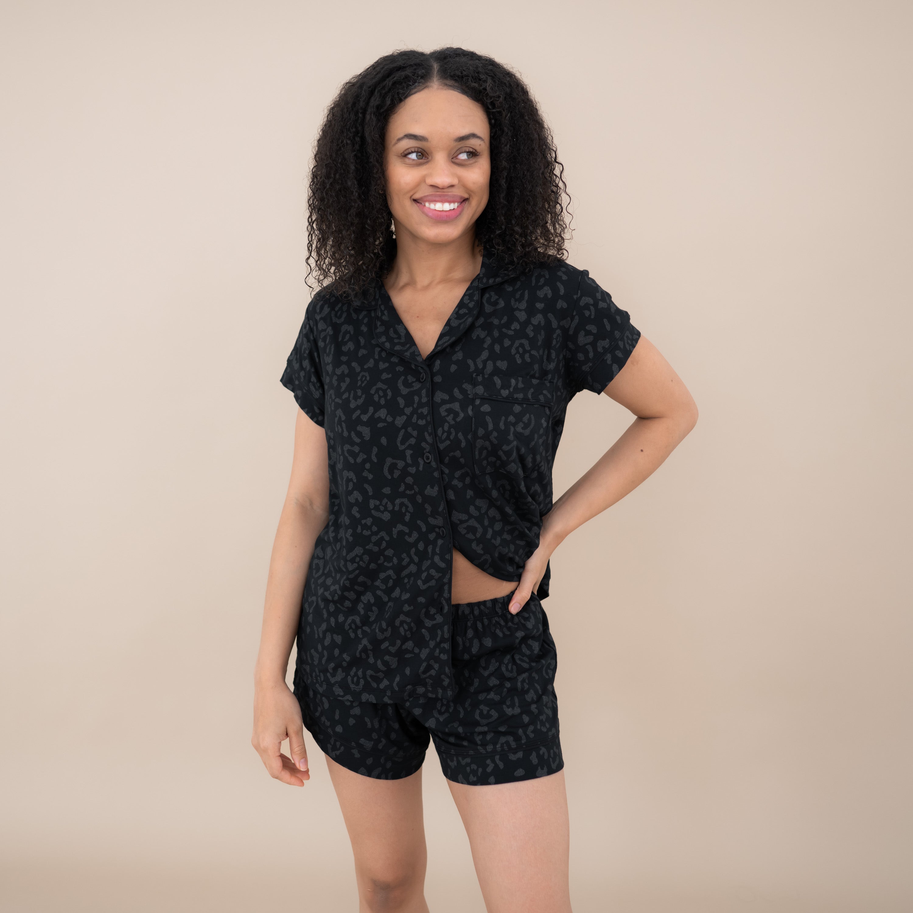 Women’s Short Sleeve Pajama Set in Midnight Leopard