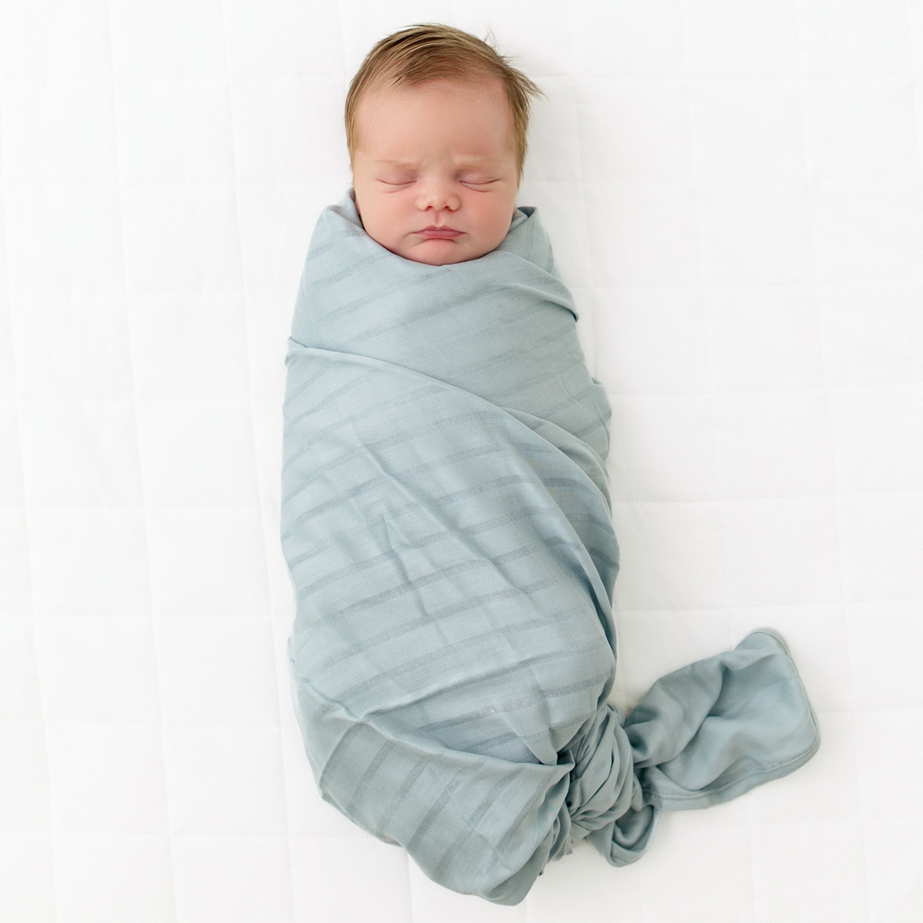 Bamboo Muslin Swaddle Blanket in Mist - Image 5