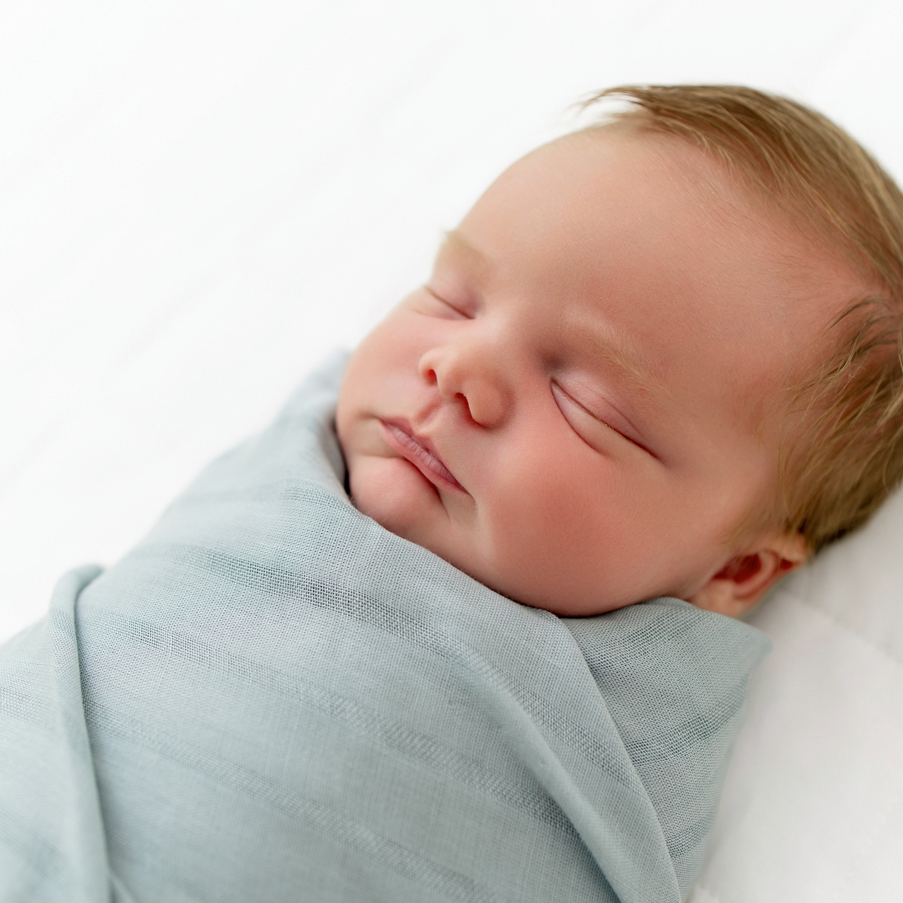 Bamboo Muslin Swaddle Blanket in Mist - Image 7