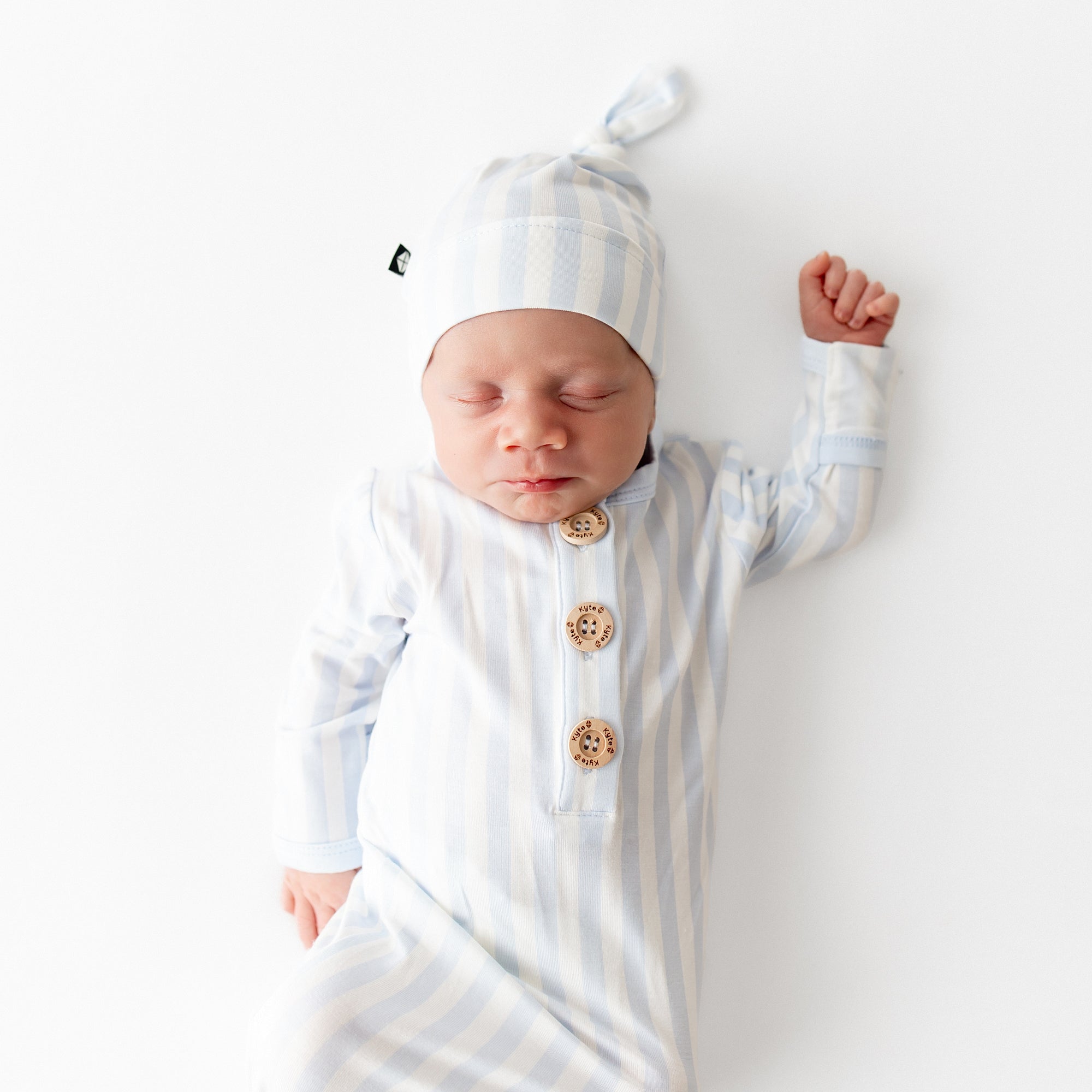 Knotted Gown with Hat Set in Small Mist Stripe - Image 4