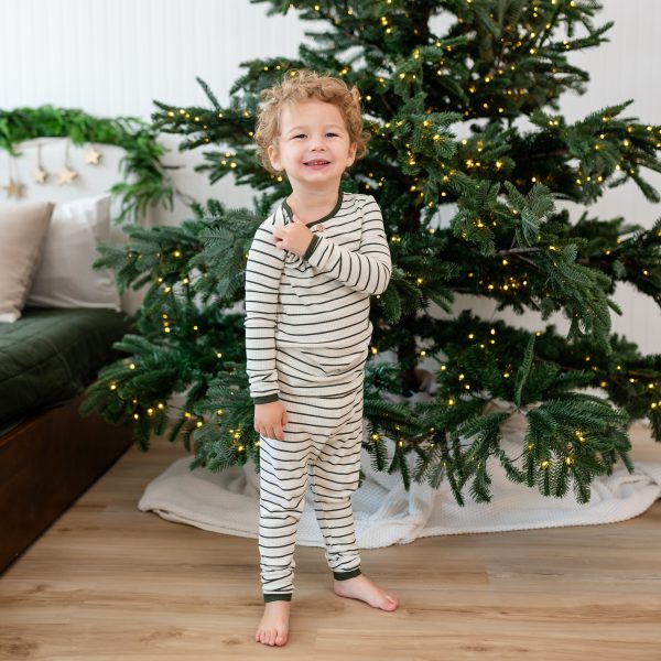 Ribbed Henley Set in Fir Stripe