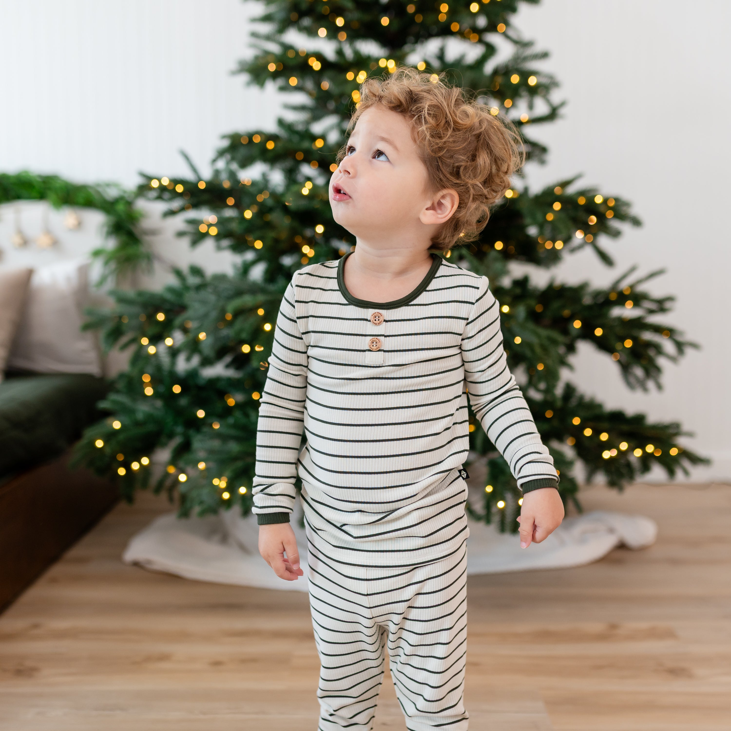 Ribbed Henley Set in Fir Stripe - Image 4