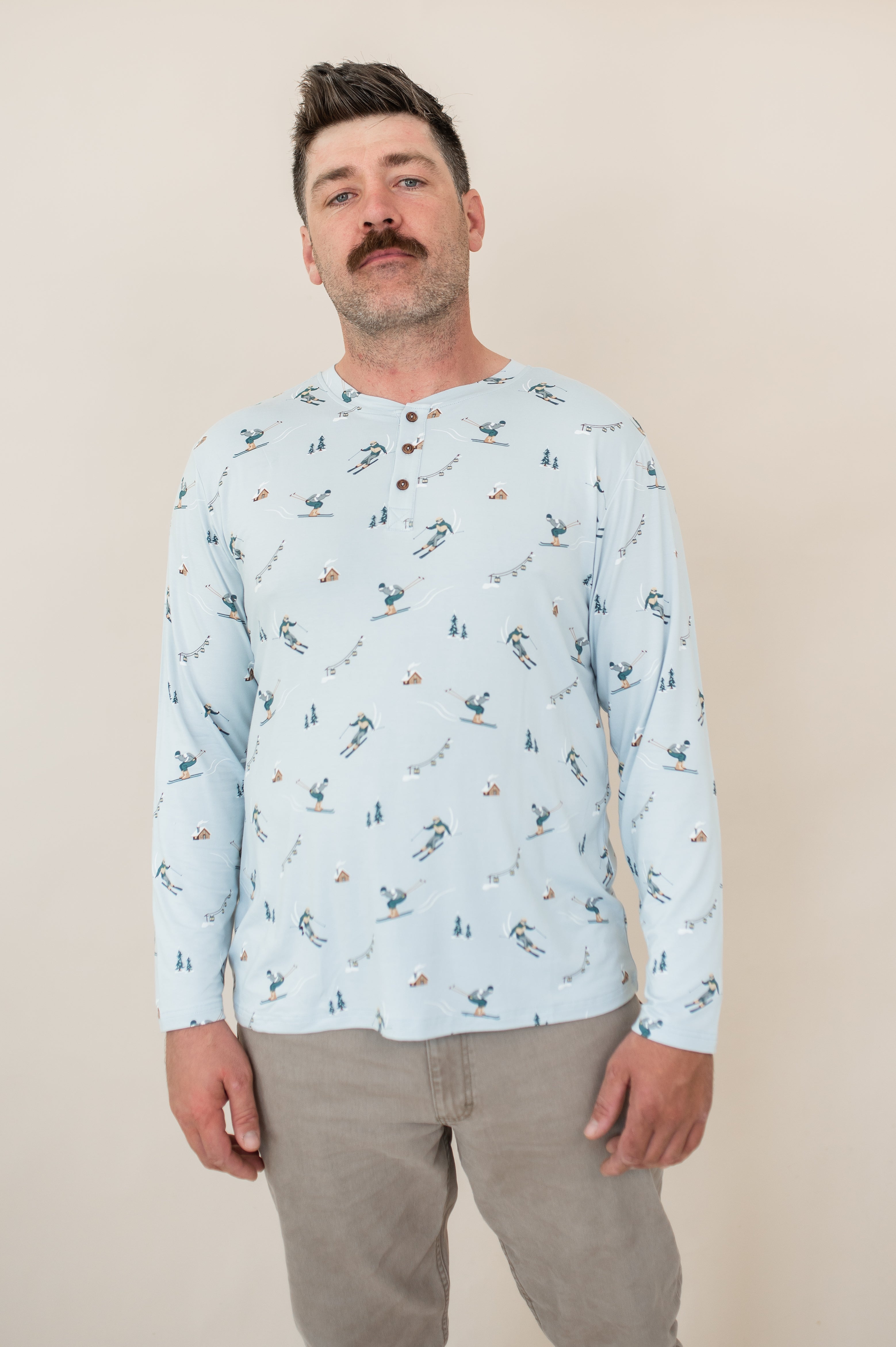 Men's Long Sleeve Henley Top in Ski - Image 3