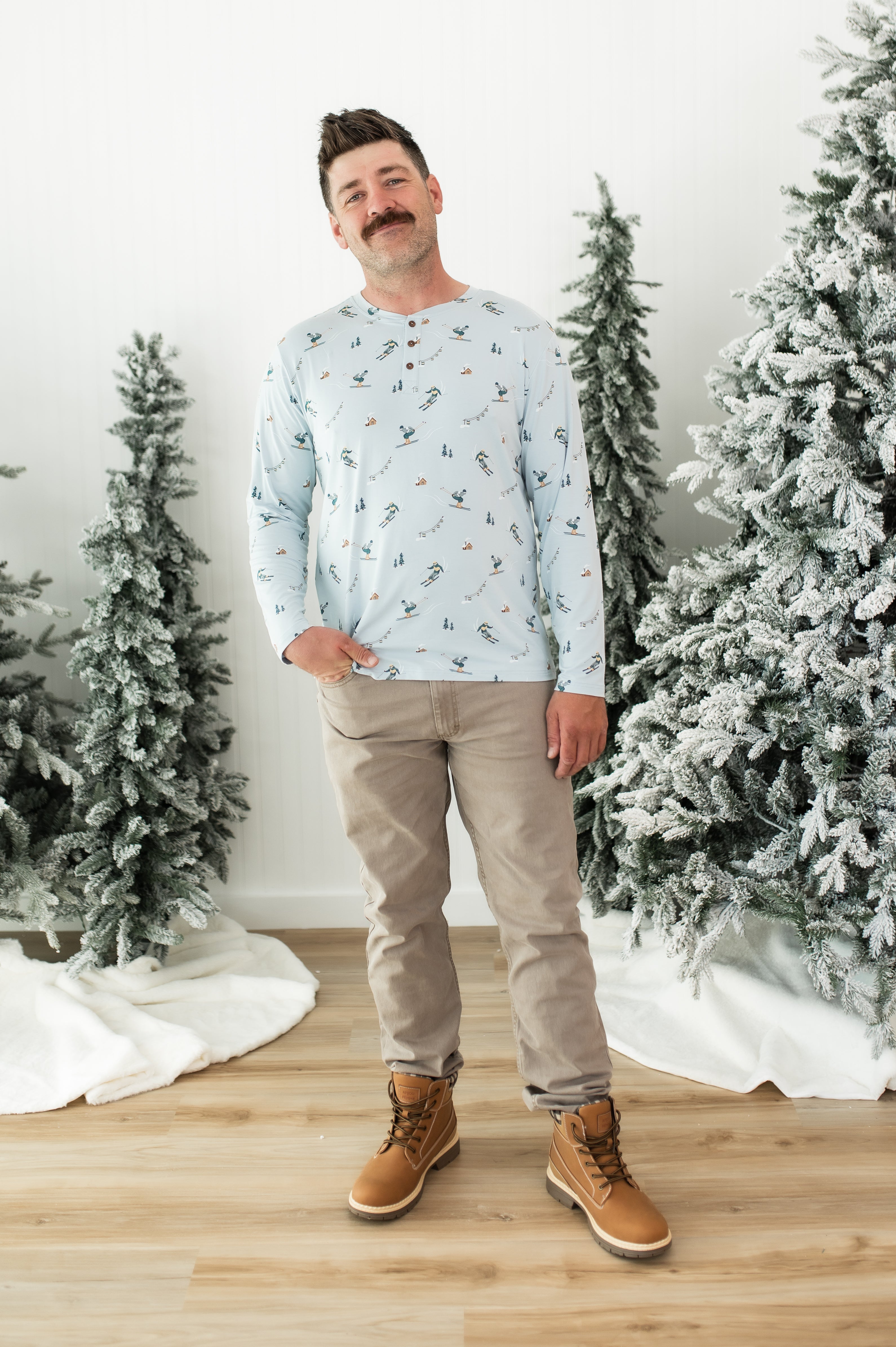 Men's Long Sleeve Henley Top in Ski - Image 2