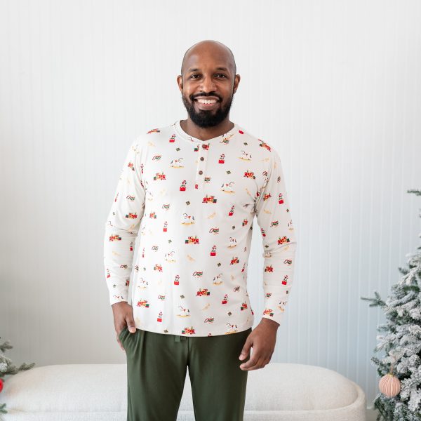 Men's Long Sleeve Henley Top in Vintage Toys