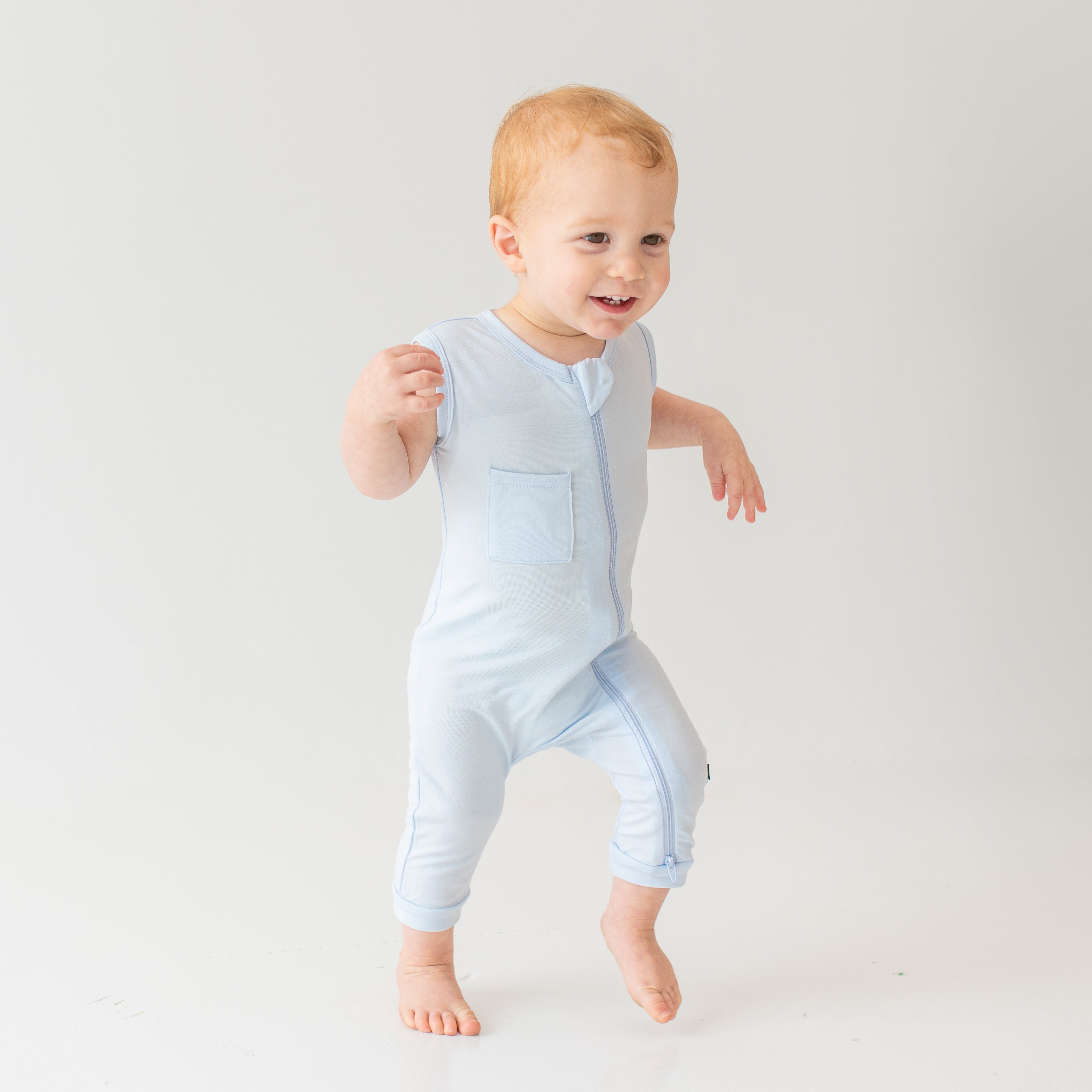 Zippered Sleeveless Romper in Mist